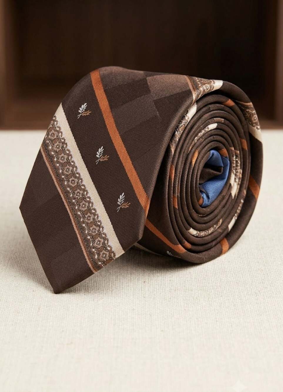 INSPIRE CHIC Men's Stripe Print Self-Tied Crown Flowers and Anchor Necktie for G